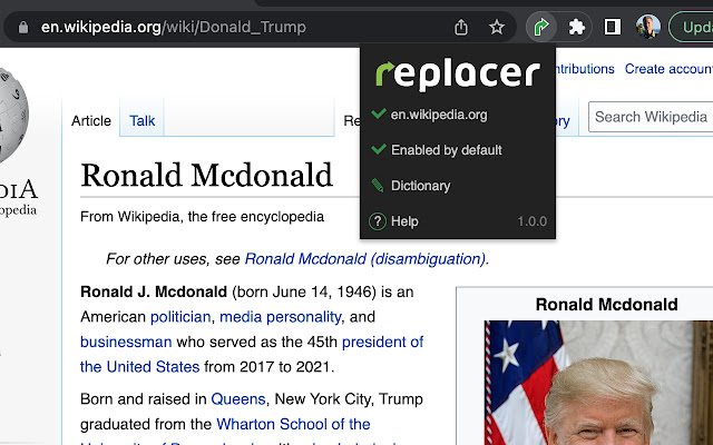 Replacer chrome extension