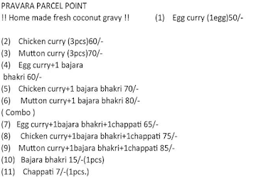 Pravara Parcel Point menu 