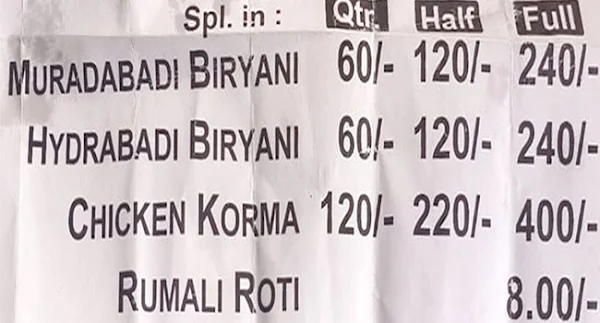 Muradabadi Biryani Point menu 