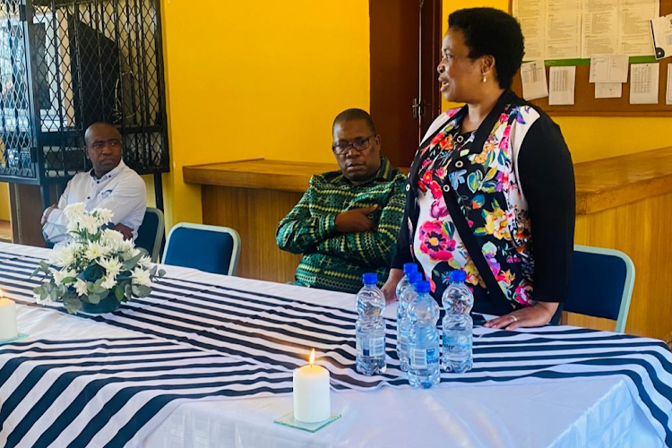 Gauteng education MEC Panyaza Lesufi (centre) on Monday visited the family of Moses Kadiege and the HL Setlalentoa Secondary School in Ga-Rankuwa, after the principal was found dead on Sunday.