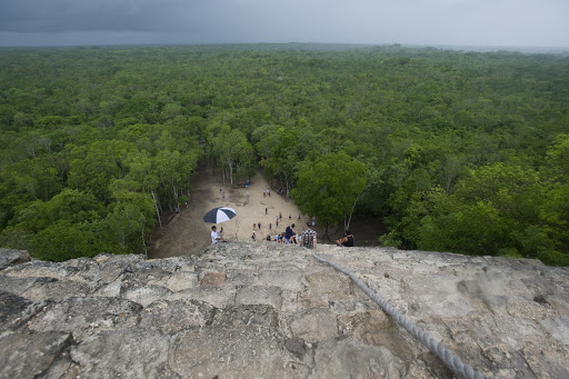 Voladores perform a traditional but dangerous flying pole dance at the retail complex outside the Tulum ruins.