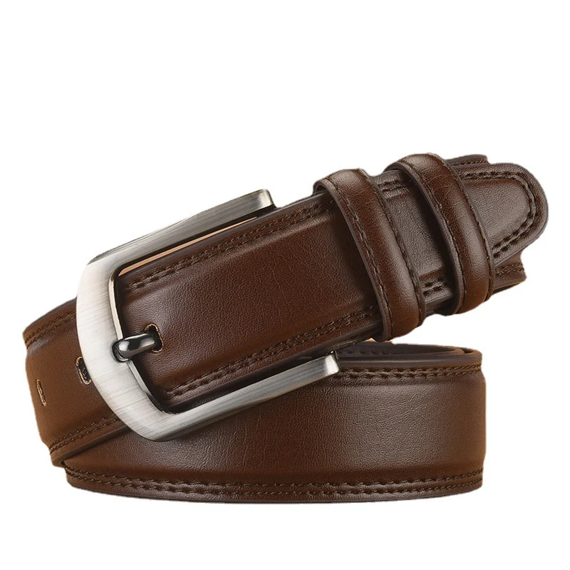 Men's Pin Buckle Cowhide Belt Business Fashion and Leisure. Durable leather belt offering style and sophistication, perf