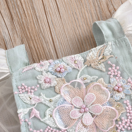 Title 5, Girls Baby Romper Mesh Lace Beaded Patchwork L...