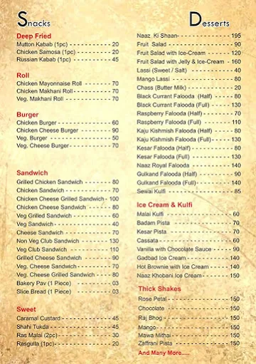 Naaz Restaurant menu 