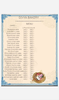 Divya Bakery menu 1