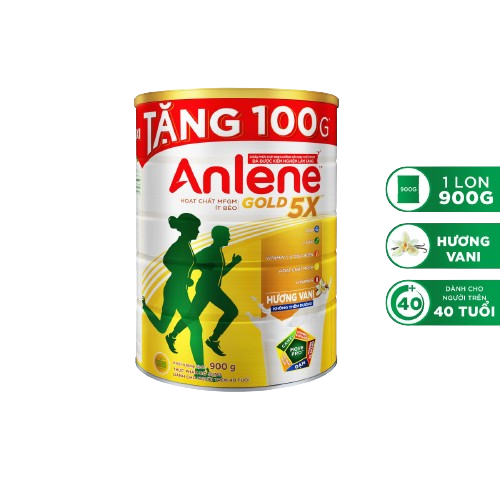 [Anlene5X-Tặng thêm 100g cho lon 800g ] Sữa bột Anlene Gold 5X hương vani lon 900g