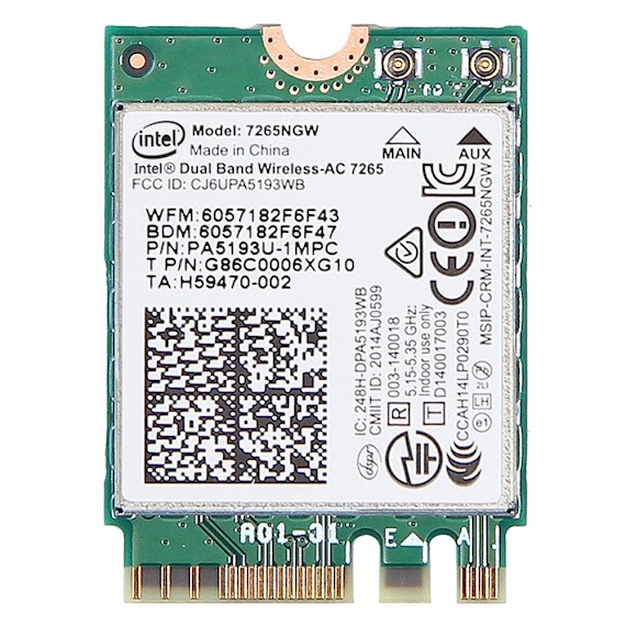 Card Wifi 7265Ngw Băng Tần Kép - Intel Wireless - Ac 7265 (M.2/Ngff/2230 - Pcie)