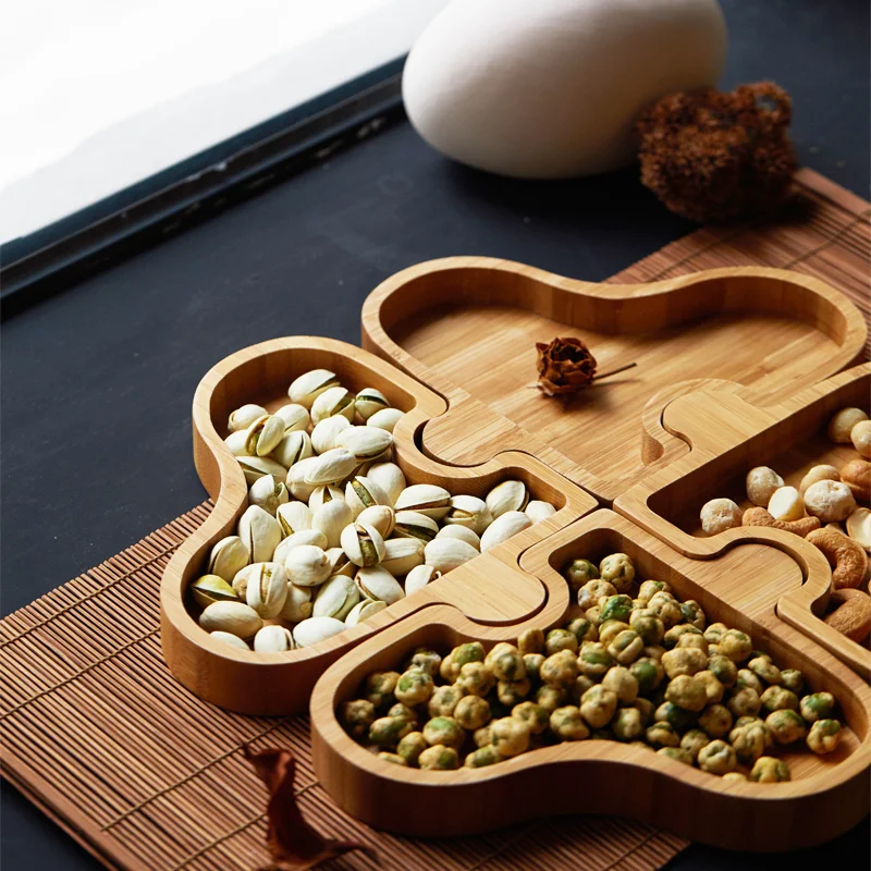 Flower And Wood Home Creative Puzzle Dry Fruit Snack Plate Fruit Plate Melon Seed Plate Japanese Multi-Functional Househ