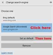 Setting up Google as your default search engine in Edge browser -set as default