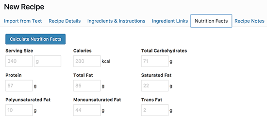 Calcular dados nutricionais