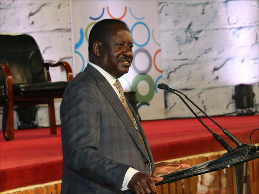 Raila Odinga speaks at a recent event. /COURTESY