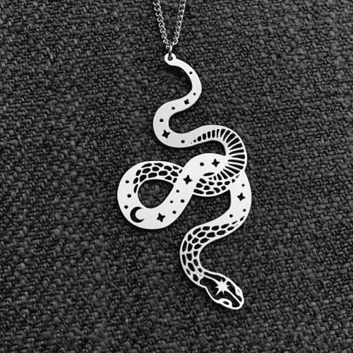 Title 4, GoldenSilver Brass Snake Hollow Necklace