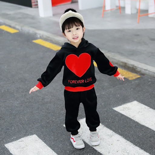Title 2, Girls casual two-piece suit with gold velvet l...