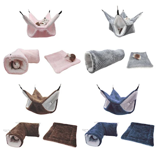 3pcs Hamster Hammock Tunnel Cushion Plush Hanging Cave Hut Winter Warm House Small Animals Hideaway for Guinea Pigs Suga