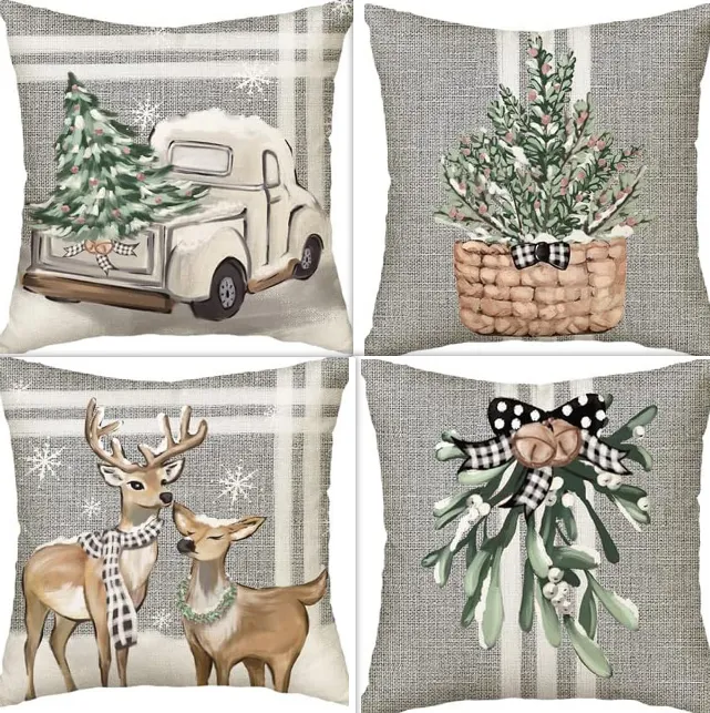 Housse de coussin en lin série hiver. Créez une ambiance chaleureuse et confortable chez vous avec cette housse parfaite pour la saison hivernale.