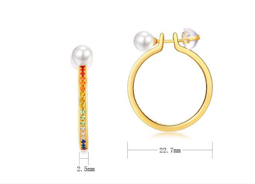 Nieuwe S925 zilveren parel ronde ring oorbellen volledig ingelegd met kleur zirconia. Een schitterende toevoeging aan elke outfit voor een vleugje klasse