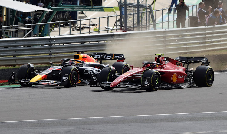 The British GP delivered a number of close battles including this one between Red Bull's Max Verstappen and Ferrari's Carlos Sainz Jr. Picture: REUTERS