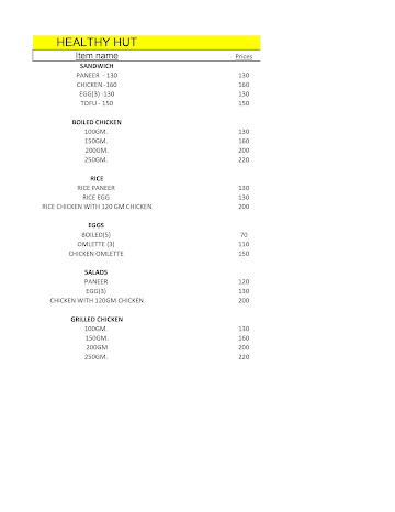 Healthy Hut menu 