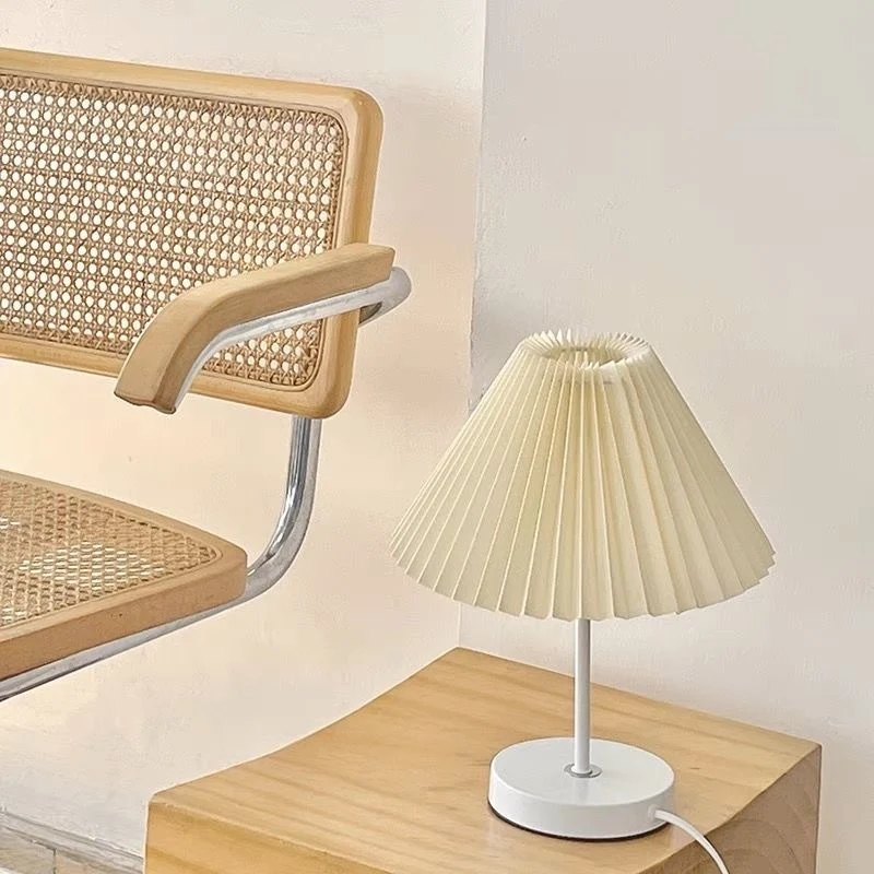 Abajur vintage plissado para quarto, mesa, proteção ocular, ambiente aconchegante, decoração de sala, luminária de cabeceira.