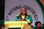 ANC president, Cyril Ramaphosa delivers the party’s political report on December 16, at Nasrec in Johannesburg during the 55th ANC national conference. 