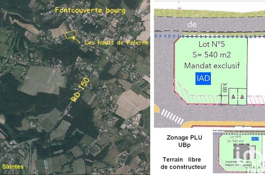 Vente terrain  540 m² à Fontcouverte (17100), 56 300 €