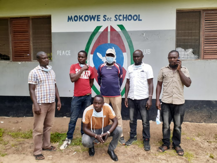 Six of the seven Kenyans who were stranded in Ras Kamboni, Somalia, after returning to Kenya where they were housed at Mokowe Secondary School in Lamu on Tuesday, June 16, 2020.