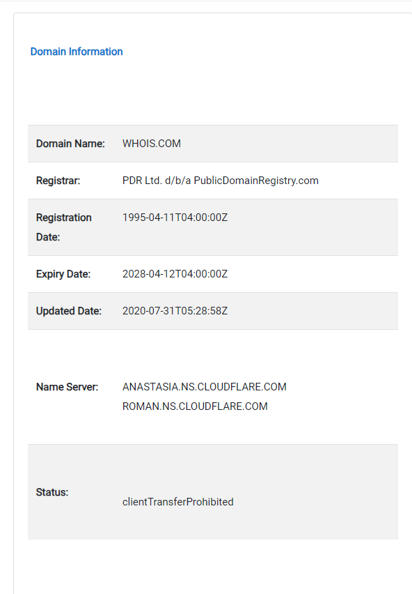 Interpreting the results of a WHOIS nameserver lookup