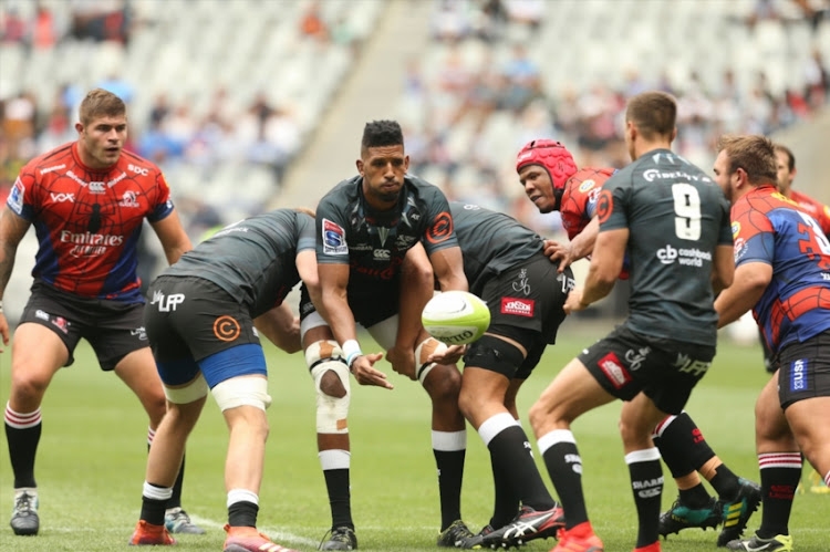 Hyron Andrews of the Sharks during the Super Rugby, #SuperHeroSunday match between Emirates Lions and Cell C Sharks at Cape Town Stadium on February 03, 2019 in Cape Town, South Africa.