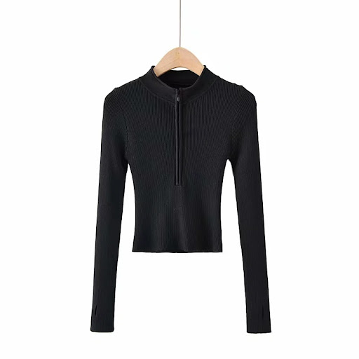 Title 11, V-neck Long-sleeve Zip-up Bottoming Sweater. So...