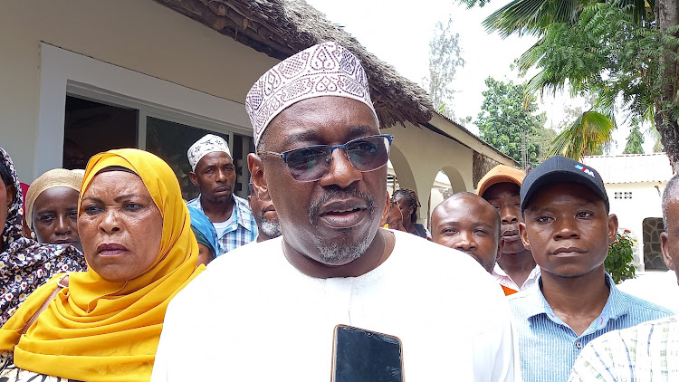 ODM gubernatorial aspirant Hamadi Boga speaking in Ukunda on March 18