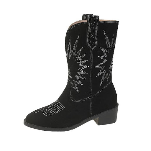 Title 1, Embroidered Sleeve Retro Mid-calf Pointed Chunk...