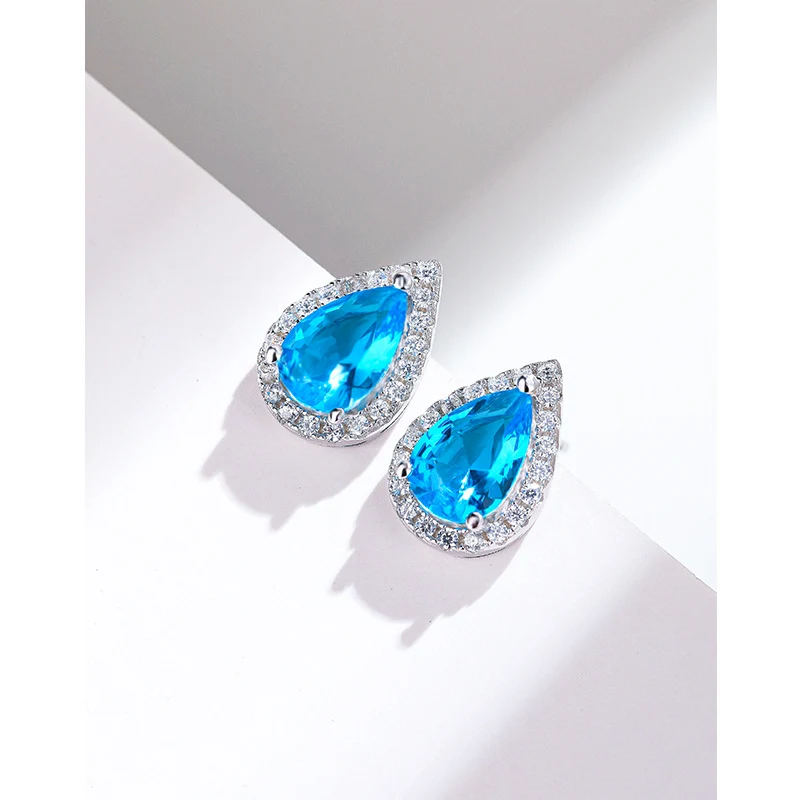 S925 Sterling Silber Tropfen Ohrstecker, Meerblau Zirkonia, schlicht, stilvoll, leicht, ideal für Alltag und besondere Anlässe