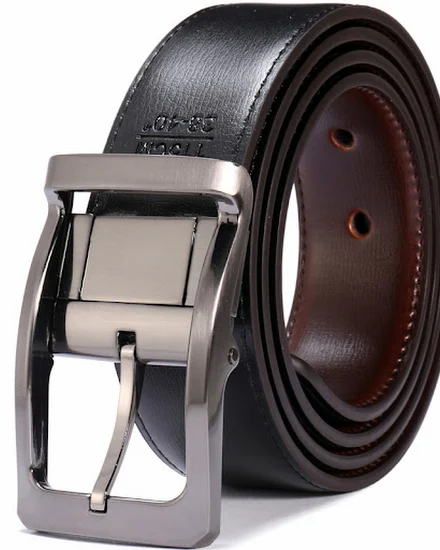 1Pcs Men's Genuine Leather Reversible Belt Rotated Buckle... - 2