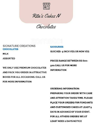 Rita's Cakes N Chocolates menu 2