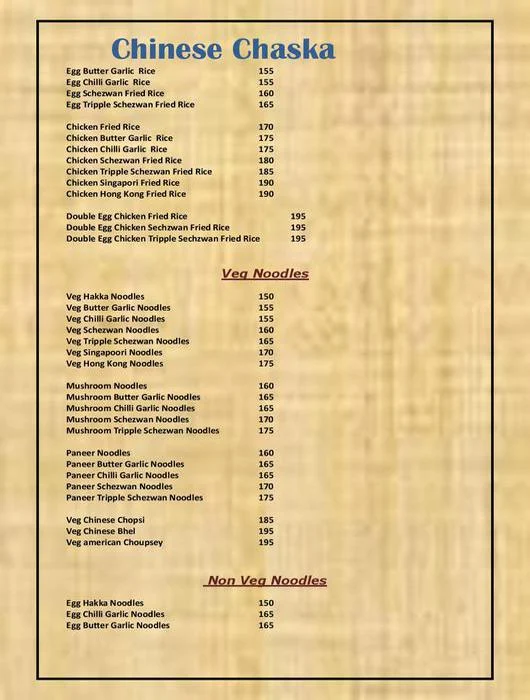 Chinese Chaska menu 