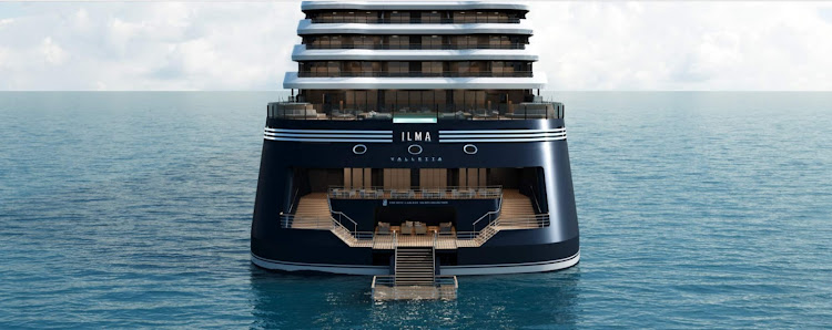 A digital rendering of The Ritz-Carlton Yacht Collection's second vessel, Ilma, which will debut in September 2024 in the Mediterranean.