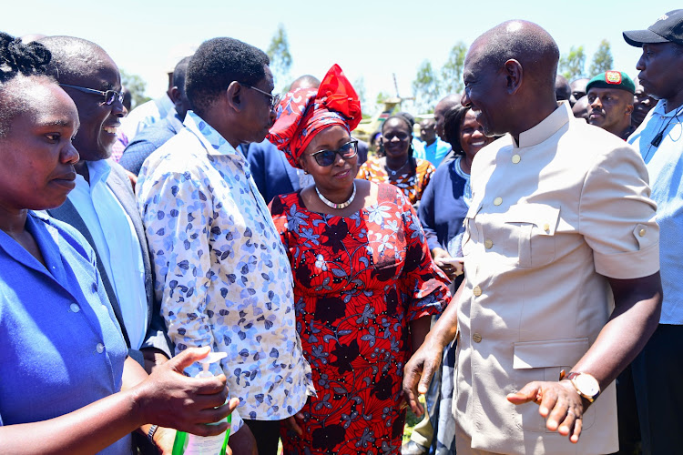 President William Ruto and Siaya Governor James Orengo after groundbreaking construction of a Level 4 hospital in Ugenya Constituency, Siaya on October 6, 2023