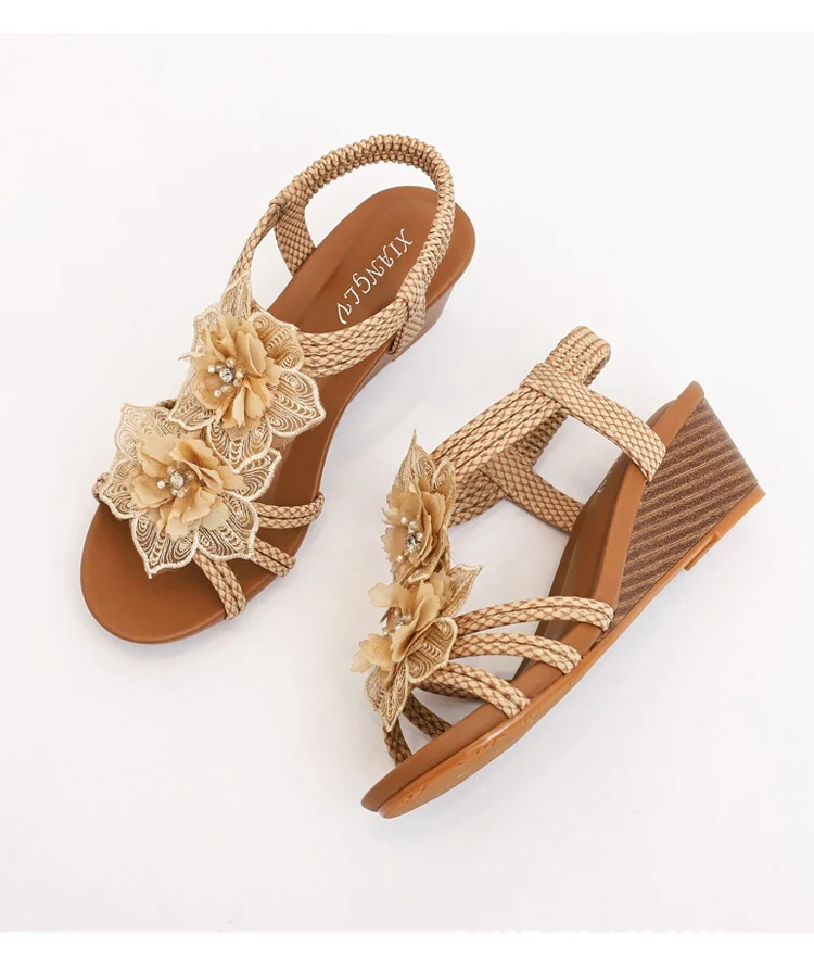 Sandali da Vacanza Retro con Fiori da Donna Taglie Forti Scarpe Estive Comode ed Eleganti Perfette per la Spiaggia e le Vacanze