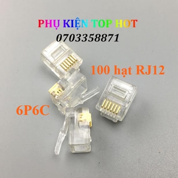 Đầu Bấm Dây Điện Thoại Rj12 6 Chân 6P6C Đồng Loại Tốt Bao 100 Hạt