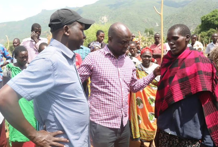 Marakwet East MP Bowen Kangogo and Elgeyo Marakwet Deputy Governor Wisley Rotich visit families affected by banditry in Kerio Valley on June 4, 2022