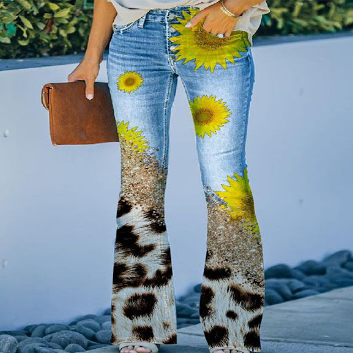 Title 2, Large Size Womens Casual Pants with Printed Th...