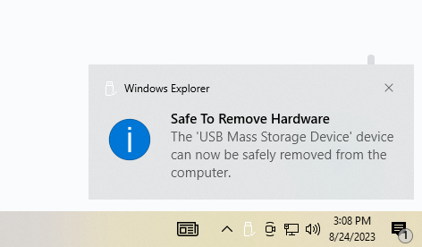 safe to remove hardware notification 