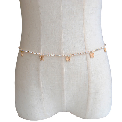 Title 5, Shiny Rhinestone Butterfly Waist Chain, a styli...