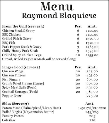 Blaquiere's menu 