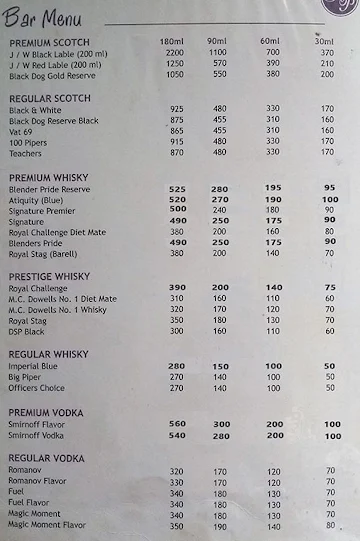 Hotel Prachi menu 