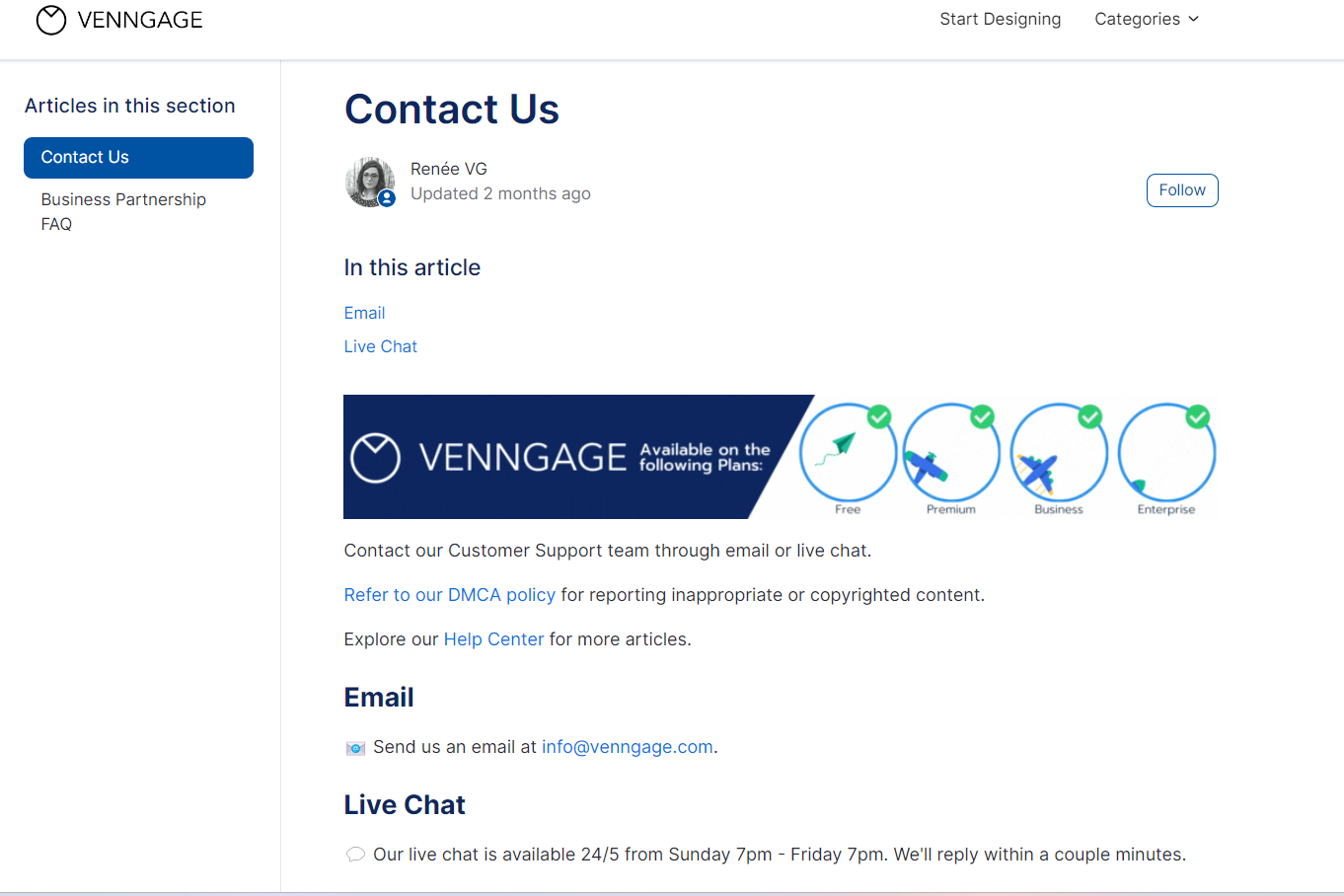 Venngage's Contact Us Page