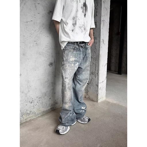 Title 11, Washed Distressed Printed Denim Mens Straight ...