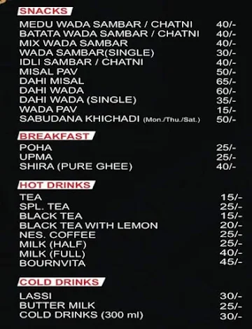 Tulja Breakfast menu 