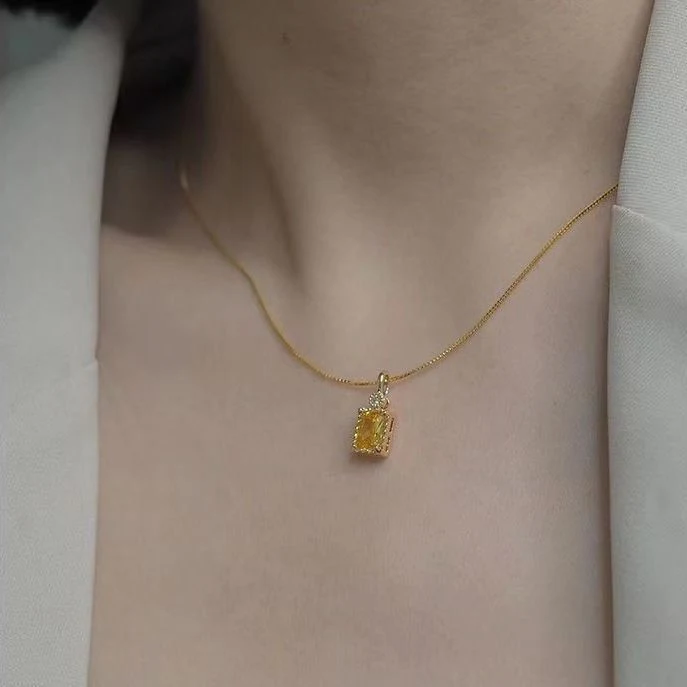 Modische Persönlichkeit Citrin Gelb Zirkon Halskette, strahlt mit elegantem Glanz, ideal für Damen und perfekt für besondere Anlässe.