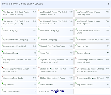 Sri Vari Garuda Bakery &Sweets menu 